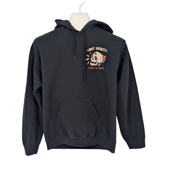Riot Society Hoodie Size S Fiesta Till Death Skull Rose Pullover Streetwear Y2K - Picture 2 of 8